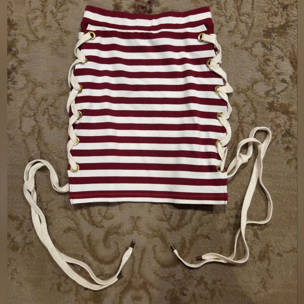 House of Holland Red and White Striped Pencil Skirt Size 4